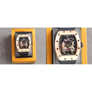 AAA Richard Mille RM 51-01 Replica Super Clone - Rose Gold Case, Black Rubber Strap