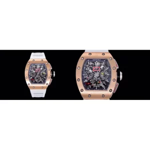 Best Richard Mille RM 011 Replica Swiss - Rose Gold Case & White Rubber Strap