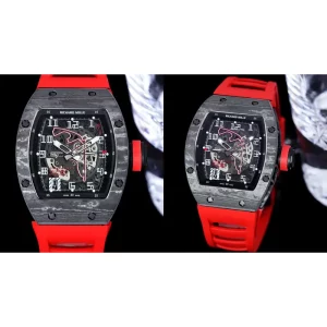 AAA Richard Mille RM 010 Replica Swiss - Carbon Fiber Case & Red Rubber Strap