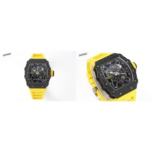 AAA Richard Mille RM 35-01 Replica Super Clone - Carbon Fiber Case & Yellow Strap