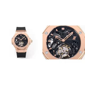 AAA Hublot Big Bang Tourbillon Replica Super Clone - Rose Gold Skeleton Dial