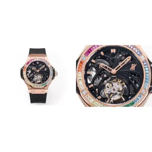 Best Hublot Big Bang Tourbillon Replica Swiss - Rose Gold & Rainbow Bezel
