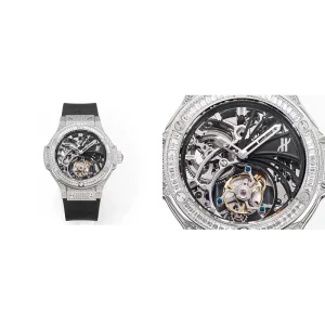 Hublot Big Bang Tourbillon Replica Swiss - Silver Case & Black Rubber Strap