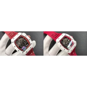 AAA Richard Mille RM 055 Replica Swiss - White Case & Red Rubber Strap