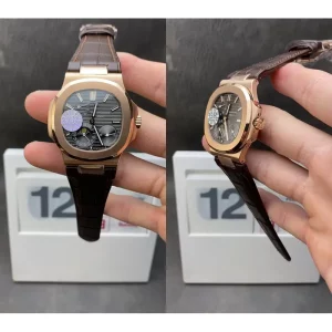 Patek Philippe Nautilus 5712R-001 Replica Super Clone - Rose Gold & Brown Leather Strap