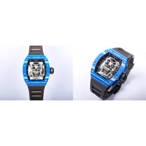 Best Richard Mille RM 052 Replica Swiss - Skull Tourbillon Blue Carbon