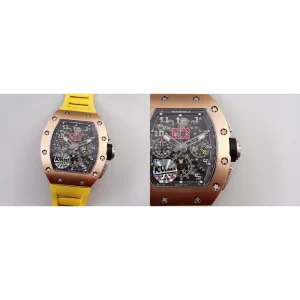 Best Richard Mille RM 011 Replica Swiss - Rose Gold & Yellow Rubber