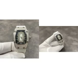Best Swiss Richard Mille RM 07-01 Replica - Diamond Encrusted Case & White Rubber Strap