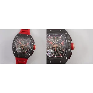 Swiss Richard Mille RM 011 Replica Super Clone - Carbon Fiber & Red Rubber Strap