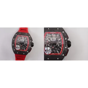 Best Richard Mille RM 011 Replica Super Clone - Carbon Fiber Case & Red Rubber