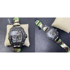 Best Richard Mille RM 11-03 Replica Swiss - Camo Green Rubber Strap