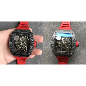 Richard Mille RM 35-02 Replica Super Clone - Black Skeleton Dial & Red Rubber Strap