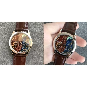 AAAAA Patek Philippe Calatrava 5077P-102 Replica – Handcrafted Enamel Dial & Brown Leather Strap