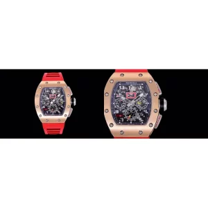 Fake Richard Mille RM 011 Replica - Rose Gold Bezel & Red Rubber Strap