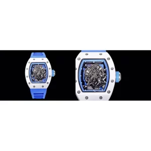 Best Richard Mille RM 055 Replica Swiss - White Case & Blue Strap