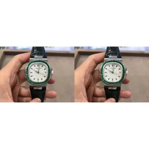 Best Patek Philippe Nautilus 5711/113P-010 Replica Swiss - Silver & Green Bezel