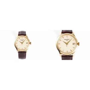Patek Philippe Calatrava 5277G-001 Replica Best Swiss - Golden Dial & Leather Strap