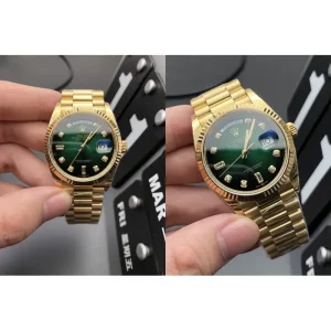 Swiss Rolex Day-Date 128238-0069 Replica Super Clone – Green Dial & Gold Bracelet