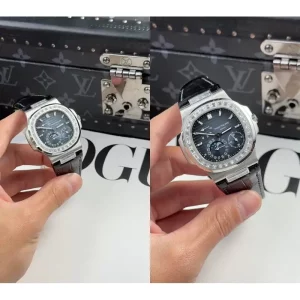 AAAAA Patek Philippe Nautilus 5722G-001 Replica - Stainless Steel & Black Leather Strap