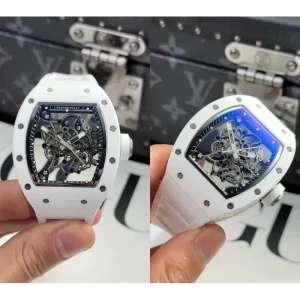 Best Swiss Richard Mille RM 055 Replica Super Clone – White Ceramic Case & Skeleton Dial