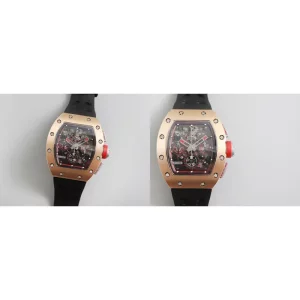 AAA Richard Mille RM 011 Replica Swiss - Black Rubber Strap & Rose Gold Case