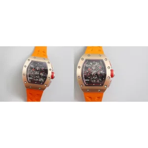 Super Clone Richard Mille RM 011 Replica Swiss – Orange Rubber Strap & Rose Gold Case