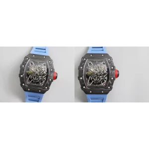 Super Clone Richard Mille RM 35-02 Replica Swiss – Carbon Fiber Case & Blue Rubber Strap