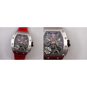 Best Richard Mille RM 011 Replica Super Clone – Skeleton Dial & Red Rubber Strap