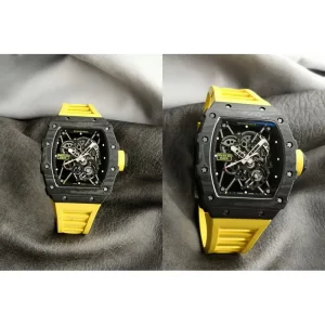 Best Richard Mille RM 35-02 Replica Super Clone - Yellow Rubber Strap & Carbon Fiber Case