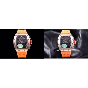 Swiss Richard Mille RM 011 Replica AAAAA - Rose Gold Case & Orange Rubber Strap