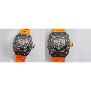 Best Super Clone Richard Mille RM 35-02 Replica - Black Carbon Case & Orange Rubber Strap