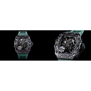 Richard Mille RM 35-02 Replica Swiss Super Clone – Black Skeleton Dial & Green Rubber Strap