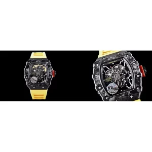 Richard Mille RM 35-02 Replica Best Super Clone – Black Carbon Case & Yellow Rubber