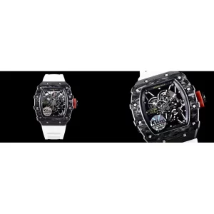 Richard Mille RM 35-02 Replica Super Clone – Black Carbon Case & White Rubber Strap