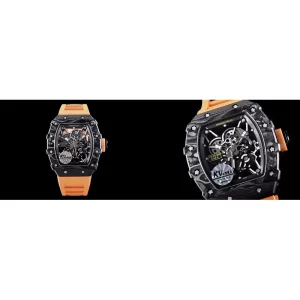 Best Richard Mille RM 35-02 Replica Super Clone – Orange Rubber & Black Carbon Fiber Case