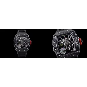AAA Richard Mille RM 35-02 Replica Swiss - Carbon Fiber Case & Black Skeleton Dial