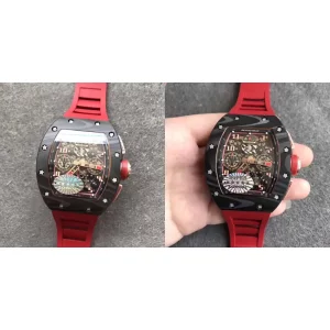 Best Richard Mille RM 011 Replica AAA - Carbon Fiber & Red Rubber Strap