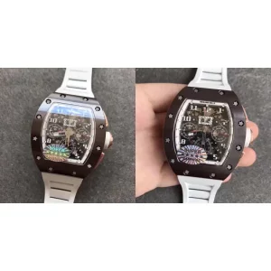 Best Richard Mille RM 011 Replica Super Clone – Brown Ceramic Bezel & White Rubber Strap