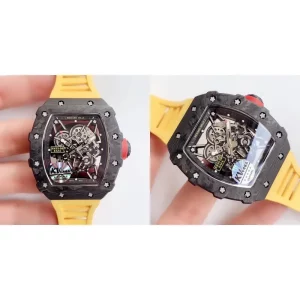 Swiss Richard Mille RM 35-01 Replica Super Clone - Carbon Case & Yellow Rubber Strap