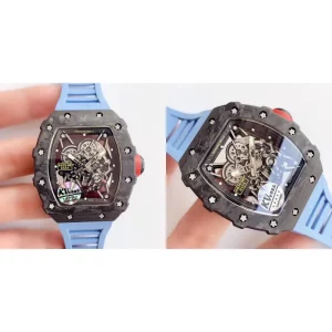 Super Clone Richard Mille RM 35-02 Replica AAAAA – Carbon TPT Case & Blue Rubber Strap