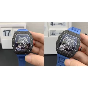 Super Clone Richard Mille RM 35-02 Replica - Carbon Case & Blue Rubber Strap