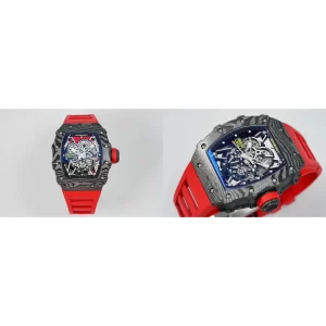 Best Richard Mille RM 35-02 Replica AAAAA - Carbon TPT Case & Red Rubber Strap
