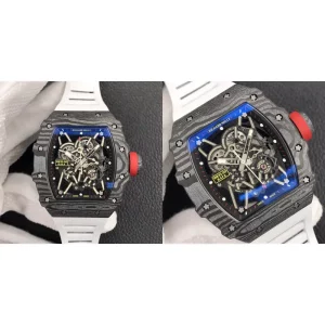 Super Clone AAA Richard Mille RM 35-02 Replica – Carbon Case & White Rubber Strap