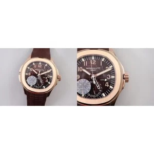 Patek Philippe Aquanaut 5164R-001 Replica Super Clone – Rose Gold & Reddish Brown Rubber Strap