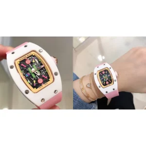 Best Super Clone Richard Mille RM 07-01 Replica - White Ceramic Case & Pink Rubber Strap