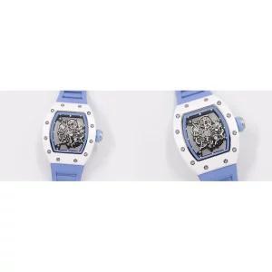 Best Richard Mille RM 055 Replica Super Clone – Light Blue-Gray Rubber Strap & Skeleton Dial