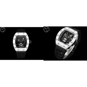 Best Richard Mille RM 052 Replica Swiss - White Ceramic Case & Black Rubber Strap