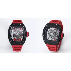 Best Richard Mille RM 055 Replica Super Clone - Red Rubber Strap & Skeleton Dial
