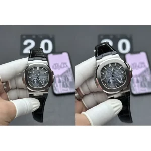 AAA Swiss Patek Philippe Nautilus 5712G-001 Replica – Gray Dial & Black Leather Strap