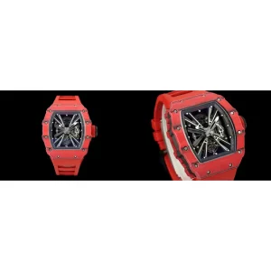 Super Clone Richard Mille RM 12-01 Replica - Red Carbon Fiber & Rubber Strap